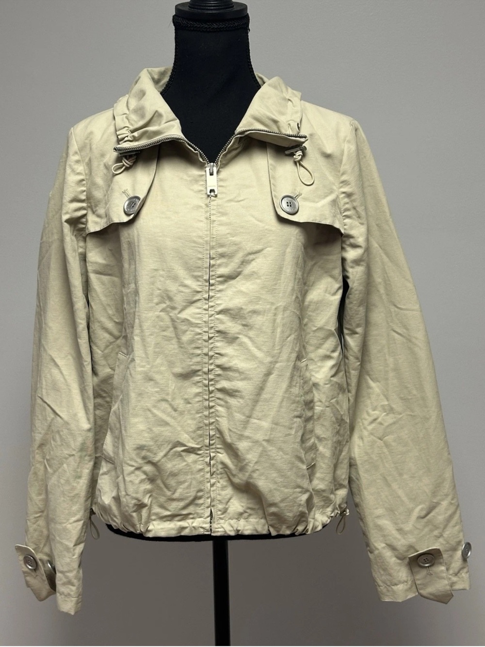 DKNY Jacket Women’s Beige Drawstring Zip Size Medium